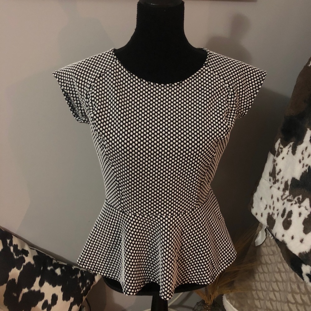 black and white polka dot peplum